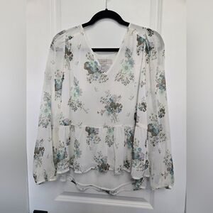 LOFT Floral Print Women's Top - White and Blue